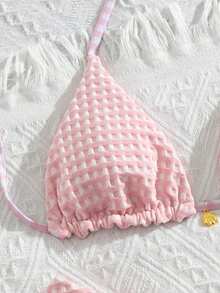 SHEIN Holidaya Swim Mod Women's Sweet Pink Plaid Pattern Reversible Bikini Set - Multicolor - View 5