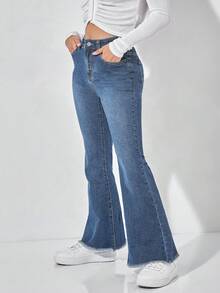Jeanoix Plus Size Casual Washed Flare Leg Jeans - Blue - View 3