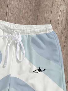 Manfinity Joysei Loose Fit Men's Color Block Print Sports Shorts, Suitable For Summer Wear - Multicolor - View 4