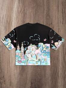 Manfinity Joysei Men's Casual Town Print Loose Short T-Shirt - Black - View 2