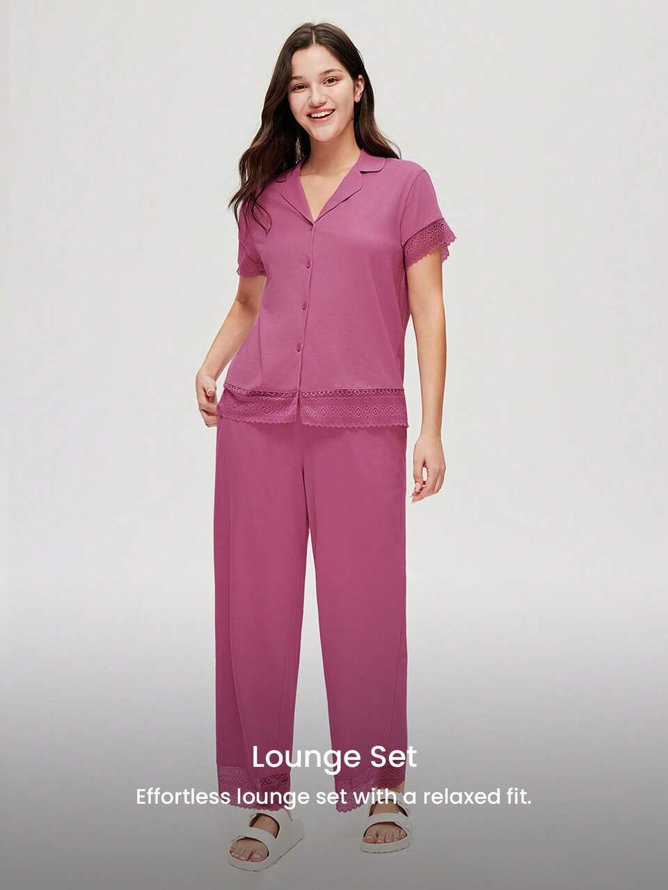 Cotton Pink Lace Elegance Loungewear Set