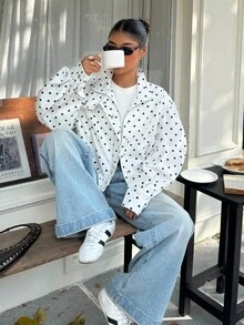 Muchica 大码波点休闲百搭通勤约会长袖外套，春夏款 - 黑與白 - 查看 4