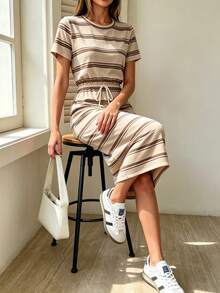 SHEIN PariChic 女士条纹系带中长休闲连衣裙 - 彩色 - 查看 3