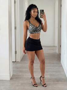 BamGleam Fashionable Leopard Print Sports Bra With Fixed Cups, High Support, Mesh Inset, Adjustable Waist Strap - Multicolor - View 3