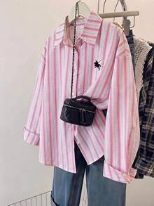 SHEIN Genkimix Kids 女童刺繡圖案運動衫上衣 秋季夾克 春/秋 2025 新款時尚童裝 黃色上衣 女童時尚刺繡圖案襯衫 - 彩色 - 查看 3