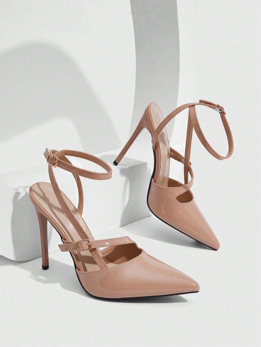 CUCCOO SZL Zapatos de tacón alto de mujer con punta de aguja, correa de tobillo color albaricoque, diseño abierto, de moda, sexy, para fiesta, banquete, discoteca, tacón súper alto, zapatos de mujer abiertos - Albaricoque 460 # @! - Ver 1