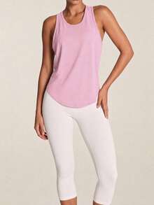 SHEIN BAE Solid Color Hollow Splice Racerback Sports Tank Top - Baby Pink - View 7