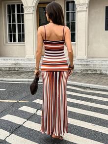Siren Gaze 女款休閒拼色細肩帶針織洋裝，適合度假、海灘與海邊穿著 - 彩色 - 查看 2