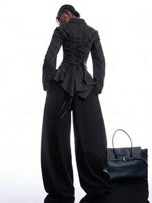 LYSMO Women's Striped Casual Versatile Commute & Travel Blazer - Black - View 2