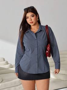 Solflare Plus Size Casual Commuter Plaid Tie Waist Shirt Fall - Multicolor - View 4