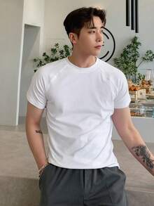DAZY Hombres Camiseta algodón unicolor de manga raglán - Blanco - Ver 6