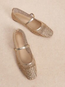 Rosivie Women's Fashionable Casual Commute Metallic Flats Valentine's Day - Golden Cube Diamond - View 4