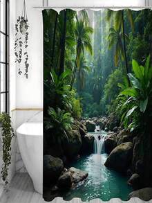 1 buah Tirai Mandi Air Terjun Tropis 180 * 200cm, Tahan Air dan Anti Jamur, Dapat Dicuci dengan Mesin, Terbuat dari Bahan Poliester, Tidak Menghalangi Cahaya, Ringan dan Bernapas. Dilengkapi 12 Pengait - MultiWarna - View 3