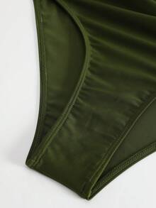 Swim Vcay 女款一件式抽繩深V領無鋼圈比基尼泳衣 - 軍綠色 - 查看 4
