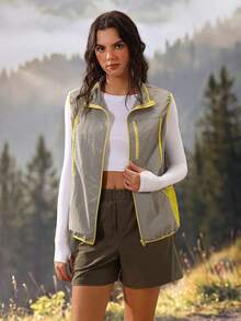 Exploreva Exploreva Women's Zipper Front Loose Casual Outdoor Vest Jacket - Light Grey - View 3