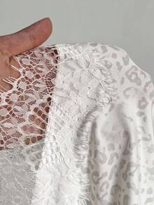 SHEIN EZwear 復古白色豹紋針織蕾絲拼接貼身洋裝（女款），秋季上衣，適合日常通勤、派對、秋冬/夏季、聖誕節、新年、感恩節、派對、婚禮、海灘、畢業典禮、優雅、外出、約會、通勤、情人節、優雅、度假、Y2K、畢業 - 彩色 - 查看 9