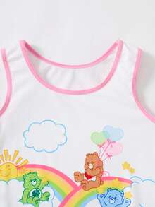 SHEIN X Care Bears Young Girl Piped Round Neck Tank Top Undershirt - Pink - View 3
