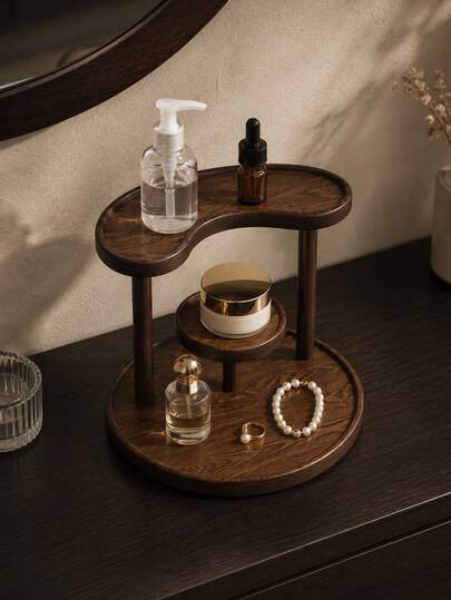 Cirelle Multi-Occasion Choice 1pc Decorative Storage Organizer Featuring Three-Level Wood Grain Display Stand Raised Rim Trays And Cylindrical Supports For Home Lovers Vanity Users And Interior Enthusiasts