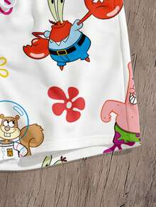 SpongeBob SquarePants | SHEIN Manfinity Joysei 男士卡通趣味宽松短裤 - 白色 - 查看 4