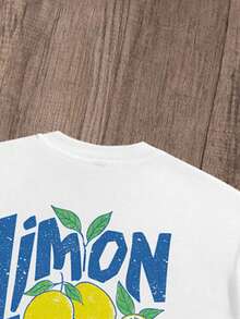 Manfinity Joysei Standard Size Men's Casual Lemon Print White Cropped T-Shirt, Men's Short Top, Suitable For Summer - White - View 4