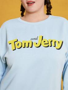 TOM & JERRY X SHEIN Plus Cartoon & Letter Graphic Drop Shoulder Sweatshirt - Blue - View 6