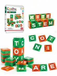 MINKOJA 26/56pcs Mini Magnetic Building Block Toys Magnetic Tiles, Uppercase Letter Style, Suitable For Learning Word Spelling, Magnetic Blocks With Portable Storage Case, Creative Building Toys,-On Ability, Best Holiday Birthday Gift For Children - Multicolor - View 1