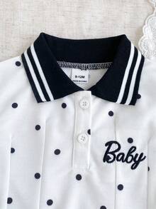 SHEIN 女嬰白色休閒洋裝 1件，羅紋領口、羅紋袖口，適合居家、休閒、戶外、運動、派對 - 黑與白 - 查看 5