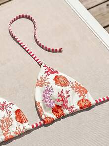 Swim Mod Top de bikini triangular sin espalda con tirantes para hombros y estampado floral pequeño lindo para mujer - Multicolor - Ver 5