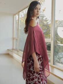 Nöista 酒紅色透明面料寬鬆舒適披肩，優雅正式婚禮賓客穿搭 - 酒紅色 - 查看 4