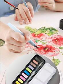 Portable Solid Watercolor Paint Kit With Mixing Palette, DIY Art Supplies In Metal Case, Travel Painting Set For Journaling & Card Making, Adults - one-size - View 2