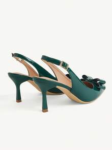 CUCCOO CHICEST Sepatu Stiletto Hijau Ujung Lancip Bentuk Vamp Bulat dengan Pita Dua Lapis, Modis dan Seksi, Cocok untuk Perjalanan Sehari-hari, Serbaguna, Elegan, dan Sederhana. - Dark Green - View 8