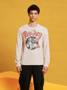 TOM & JERRY X SHEIN Unisex 1pc Cartoon Pattern T-Shirt - Khaki - View 7