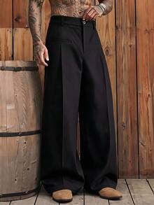 SWAVVY Men's Fashion Versatile Pocket Loose Button Casual Pants, Wide Leg,Summer,Formal Pants - Black - View 1