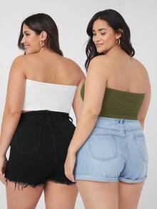 SHEIN BASICS 大尺碼 2 件組短版抹胸上衣/夏季/露肩上衣 夏季上衣 - 彩色 - 查看 2