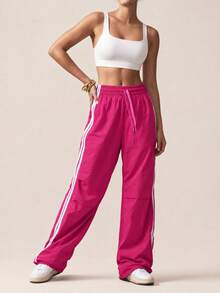 SHEIN BAE Women's Casual Daily Striped Drawstring Waist Sports Pants - Pink - View 6