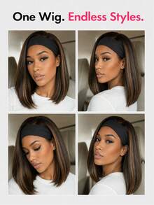Bob Straight Headband Wig Glueless 1B/30 Ombre Color Headband Wigs For Women Put On And Go Beginner Friendly Wear And Go For Daily Use - SNATURAL/30 - View 3
