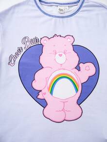 SHEIN X Care Bears Bộ áo thun cổ tròn tay ngắn và quần short cho bé gái tuổi teen - Màu tím - Xem 4