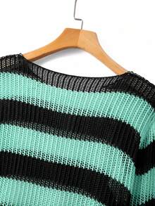 STEELVANCE Suéter de punto hueco a rayas de bloques de color para hombre - verde menta - Ver 3