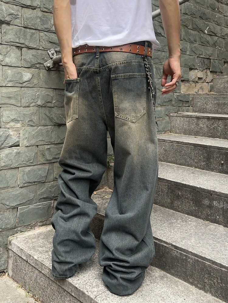 Manfinity EMRG Men's Casual Distressed Wide Leg Baggy Jeans - Blue - View 2