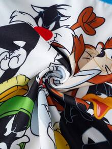 LOONEY TUNES X SHEIN 小男孩卡通印花圓領內搭背心 - 藍白色 - 查看 4