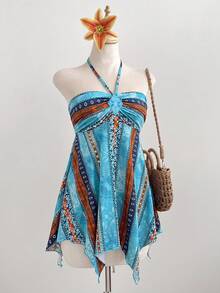 Elamini Vestido de vacaciones con estampado multicolor de moda para mujer - Multicolor - Ver 3
