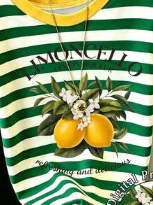 Resyla Limoncello Lemon Floral Striped Tee Women Contrast Yellow Trim Short Sleeve T-Shirt - Multicolor - View 3