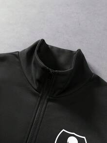 ROMWE MEN 男士秋冬哥德風印花拉鍊連帽衛衣 - 黑色 - 查看 3