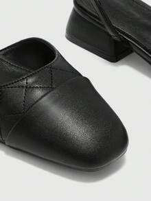 CUCCOO BIZCHIC Zapatos de tacón grueso con punta puntiaguda y bloques de color para mujer, primavera/verano - Tinta negra - Ver 6