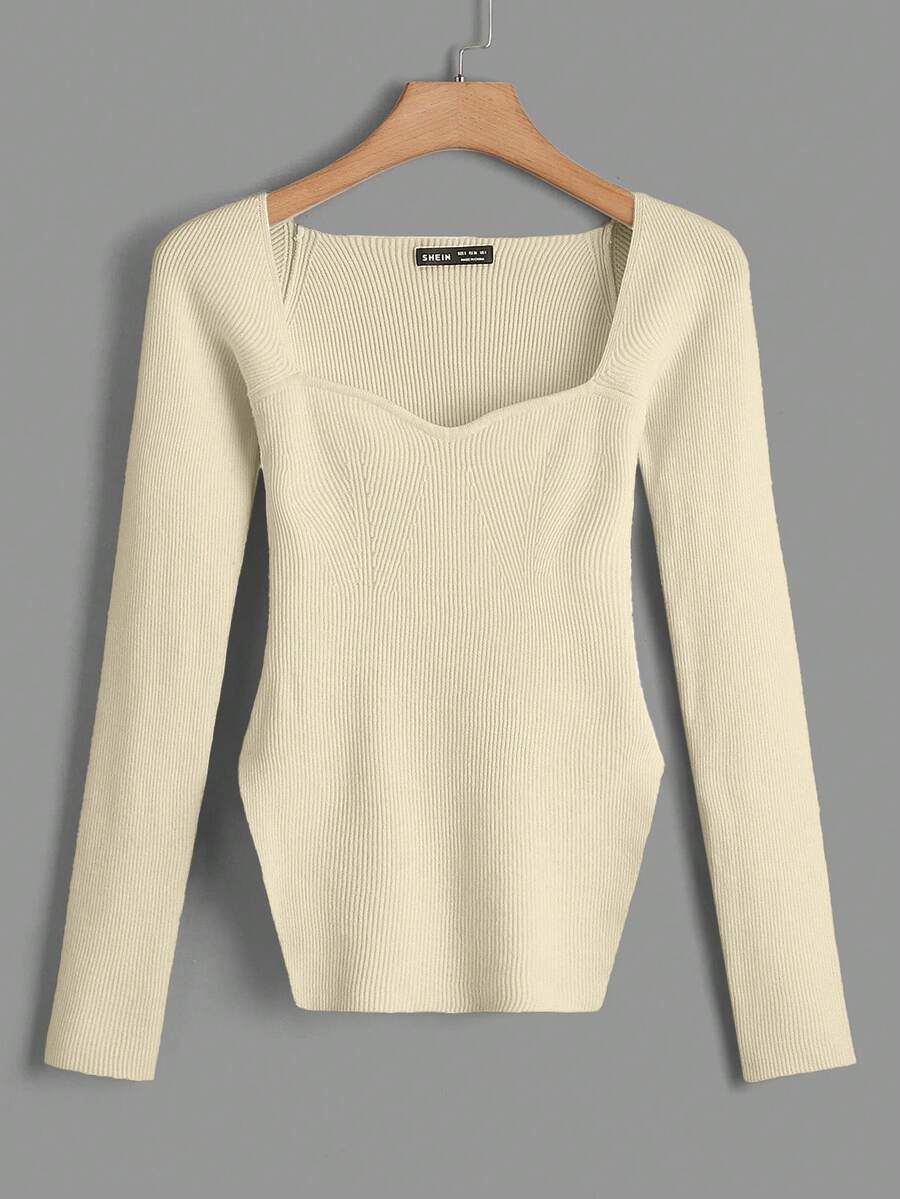 Cloudara Slit Hem Ribbed Knit Jumper - Beige - View 1