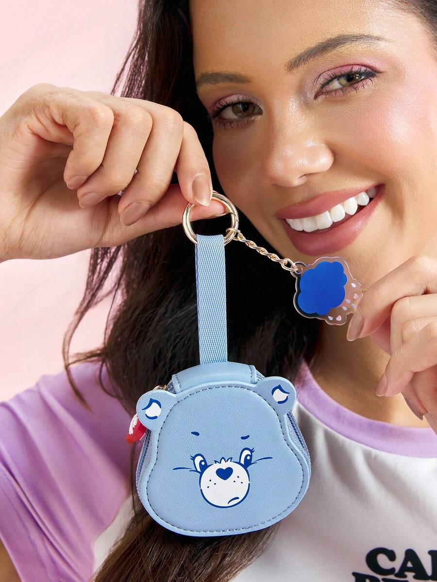 SHEIN X Care Bears Cute Bear Shaped Mini Coin Purse With Keychain, Can Be Used As Bag Charm, For Coins, Earbuds And Small Accessories - Blue - View 1