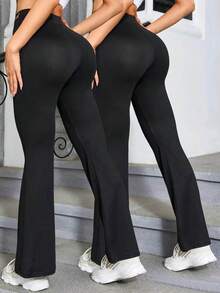 SHEIN Velisys 女款字母印花休閒日常旅行運動長褲 - 黑色 - 查看 2