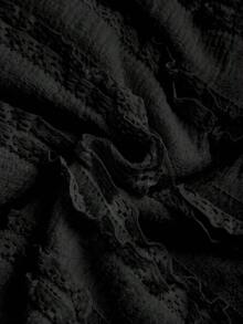 Sweetra Y2K 性感不對稱單肩紋理布料金屬扣褶皺不對稱下擺 T-shirt - 黑色 - 查看 4