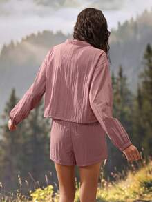 Exploreva Exploreva Women's Jacket & Shorts Sports Set,Climb Outfit - Coral Pink - View 2