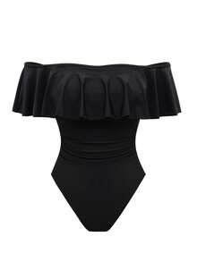 SHEIN Swim Setelan 2 Potong Wanita untuk Liburan Pantai Musim Semi/Panas, Seksi, Liburan Tropis, Pesta Tepi Laut, Gaun Maxi Satu Potong dengan Belahan dan Tali Bahu Tipis, Warna Hitam - Hitam - View 6